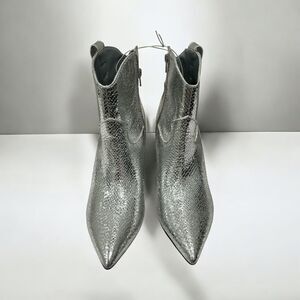 Guess Women’s Silver Snakeskin Pattern Ankle Boots With Stliletto Heel Size 9.5